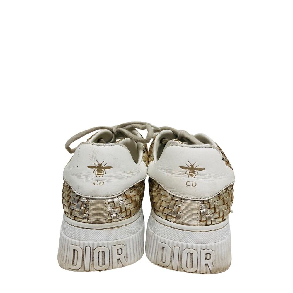 CHRISTIAN DIOR Gold Leather Platform Logo Woven D-Smash Sneakers 37 US 7 - Picture 4 of 7